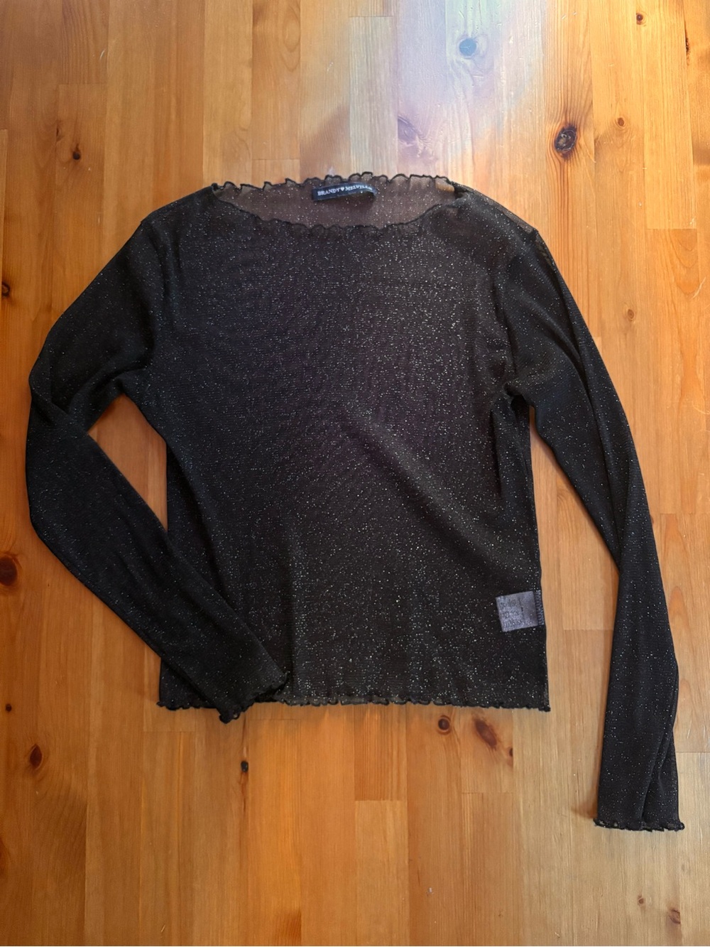 Brandy Melville Black Sparkle Sheer Long Sleeve Top